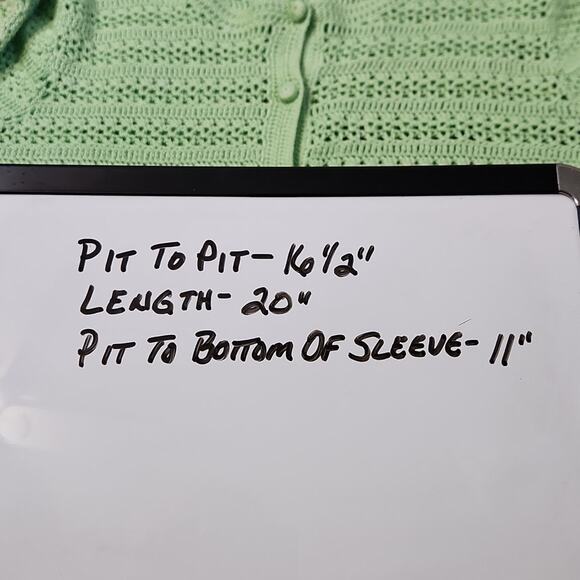 INC Women's Seafoam Green 3/4 Sleeve Open Knit Button Silk Cardigan Size SM - Picture 9 of 9